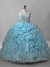 Captivating Baby Blue 15th Birthday Dress Sweetheart Sleeveless Brush Train Lace Up