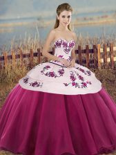 Inexpensive Fuchsia Quinceanera Dresses Military Ball and Sweet 16 and Quinceanera with Embroidery and Bowknot Sweetheart Sleeveless Lace Up