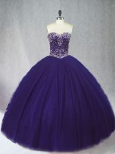 Fashionable Purple Sweetheart Lace Up Beading Quinceanera Gowns Sleeveless
