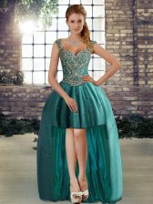 Popular Beading Prom Dress Teal Lace Up Sleeveless High Low