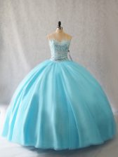  Aqua Blue Sleeveless Beading Floor Length Vestidos de Quinceanera