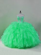 Stunning Green Quinceanera Dresses Sweet 16 and Quinceanera with Beading and Ruffles Sweetheart Sleeveless Lace Up