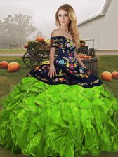  Off The Shoulder Lace Up Embroidery and Ruffles Quinceanera Dress Sleeveless