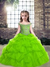  Off The Shoulder Sleeveless Organza Pageant Dresses Beading and Pick Ups Lace Up