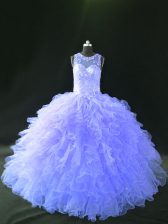 Fine Floor Length Ball Gowns Sleeveless Lavender Quinceanera Gown Lace Up
