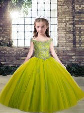  Floor Length Olive Green Girls Pageant Dresses Scoop Sleeveless Lace Up