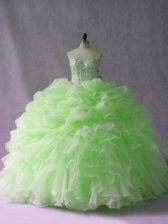  Green Quinceanera Dress Sweet 16 and Quinceanera with Beading and Ruffles and Pick Ups Sweetheart Sleeveless Brush Train Lace Up