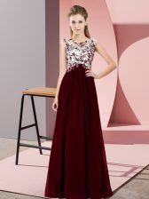 Chic Burgundy Zipper Dama Dress for Quinceanera Beading and Appliques Sleeveless Floor Length