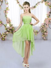 Custom Fit Empire Quinceanera Court Dresses Yellow Green Sweetheart Chiffon Sleeveless High Low Lace Up