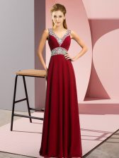 Romantic Sleeveless Floor Length Beading Lace Up with Burgundy