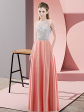  Watermelon Red Prom and Party with Beading Scoop Sleeveless Backless