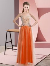 Fantastic Orange Red Empire Beading Lace Up Tulle Sleeveless Floor Length