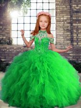 Stylish High-neck Neckline Beading and Ruffles Little Girl Pageant Dress Sleeveless Lace Up
