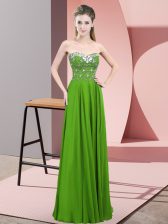 Classical Green Sleeveless Beading Floor Length Evening Dress