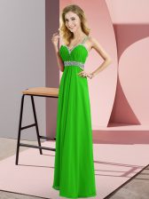Cheap Green Empire Straps Sleeveless Chiffon Floor Length Criss Cross Beading Prom Party Dress