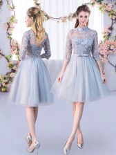  Half Sleeves Lace Up Knee Length Lace and Belt Damas Dress