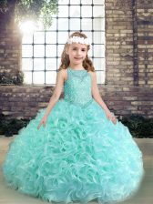 Custom Design Scoop Sleeveless Lace Up Pageant Dress for Girls Apple Green Fabric With Rolling Flowers