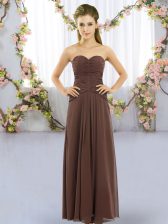  Brown Sleeveless Floor Length Ruching Lace Up Quinceanera Court Dresses