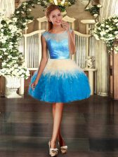 Multi-color Ball Gowns Scoop Sleeveless Organza Mini Length Backless Lace and Ruffles Prom Evening Gown
