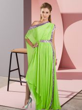 Ideal One Shoulder Sleeveless Prom Dresses Asymmetrical Sequins Yellow Green Chiffon