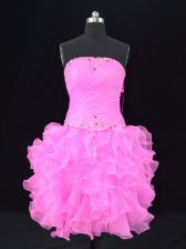 Sophisticated Pink Sleeveless Organza Lace Up for Prom and Party and Military Ball