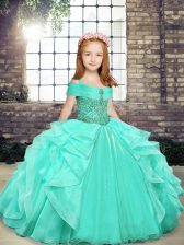  Sleeveless Floor Length Beading Lace Up Evening Gowns with Apple Green