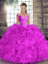  Sleeveless Floor Length Beading and Ruffles Lace Up Quinceanera Dresses with Lilac