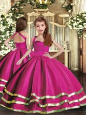 Great Fuchsia Sleeveless Organza Lace Up Pageant Dress for Teens for Party and Sweet 16 and Wedding Party