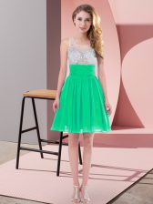 Best Selling Turquoise Empire Scoop Sleeveless Chiffon Mini Length Side Zipper Beading Dama Dress for Quinceanera