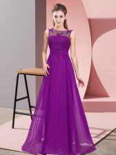 Dazzling Purple Damas Dress Wedding Party with Beading and Appliques Scoop Sleeveless Zipper