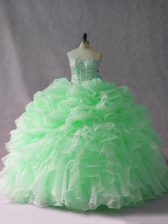 Fashion Sleeveless Brush Train Beading and Ruffles Lace Up Vestidos de Quinceanera