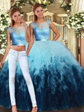 Attractive Multi-color Tulle Lace Up Quinceanera Gowns Sleeveless Floor Length Lace and Ruffles