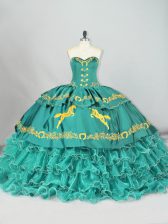  Turquoise 15th Birthday Dress Sweetheart Sleeveless Brush Train Lace Up