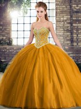  Sleeveless Beading Lace Up Sweet 16 Quinceanera Dress with Brown Brush Train