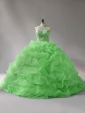 Graceful Beading and Pick Ups 15th Birthday Dress Lace Up Sleeveless Court Train