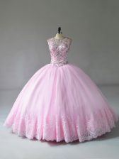 Beauteous Baby Pink Sweet 16 Quinceanera Dress Sweet 16 and Quinceanera with Beading and Appliques Scoop Sleeveless Lace Up