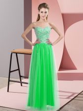  Green Empire Tulle Sweetheart Sleeveless Beading Floor Length Lace Up Prom Party Dress