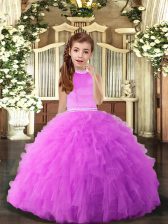 Glorious Floor Length Ball Gowns Sleeveless Lilac Kids Formal Wear Backless