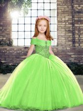 Best Yellow Green Kids Pageant Dress Tulle Sleeveless Beading