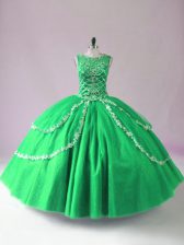 Edgy Scoop Sleeveless Vestidos de Quinceanera Floor Length Beading Green Tulle