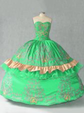 Glamorous Green Ball Gowns Organza Sweetheart Sleeveless Embroidery and Bowknot Floor Length Lace Up Sweet 16 Quinceanera Dress
