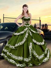  Sweetheart Sleeveless Taffeta Sweet 16 Quinceanera Dress Embroidery and Ruffled Layers Lace Up
