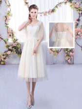  V-neck Sleeveless Tulle Quinceanera Court Dresses Lace Lace Up