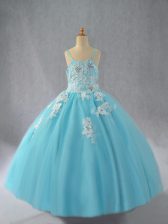  Spaghetti Straps Sleeveless Tulle Little Girls Pageant Dress Wholesale Beading and Appliques Lace Up