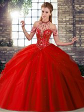  Tulle Sleeveless Sweet 16 Dresses Brush Train and Beading and Pick Ups