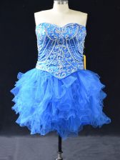 Captivating Blue Sweetheart Lace Up Beading and Ruffles Prom Dresses Sleeveless