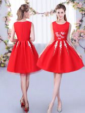 Custom Fit Satin and Tulle Sleeveless Knee Length Vestidos de Damas and Appliques