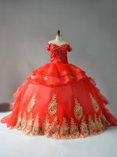  Sleeveless Court Train Lace Up Appliques and Hand Made Flower Sweet 16 Quinceanera Dress