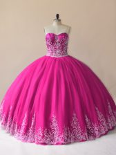 Nice Floor Length Fuchsia Quince Ball Gowns Sweetheart Sleeveless Lace Up