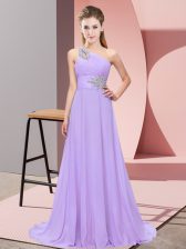  Lavender Sleeveless Floor Length Beading Lace Up 